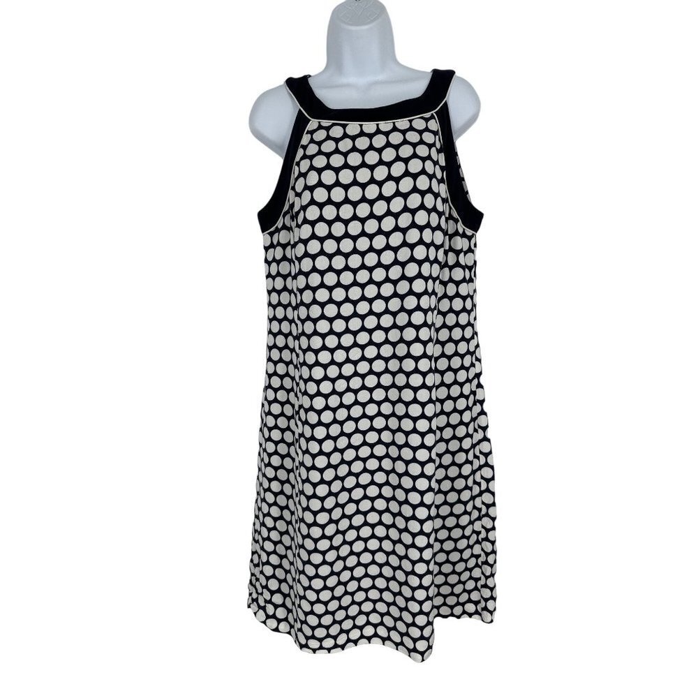 Ann Taylor Womens A-Line Knee Length Boat Neck Black Polka Dot Dress Size 14
